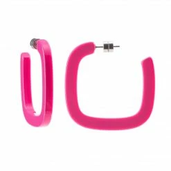 Machete Midi Square Hoops In Neon Pink Jewelry